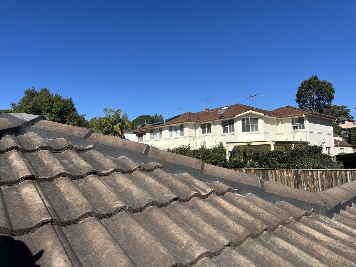Repointed ridge line on a tile roof